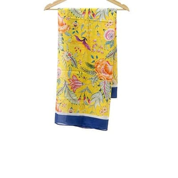 Scarf Large Voal (SLV) Anyelir Kuning List Biru Limited