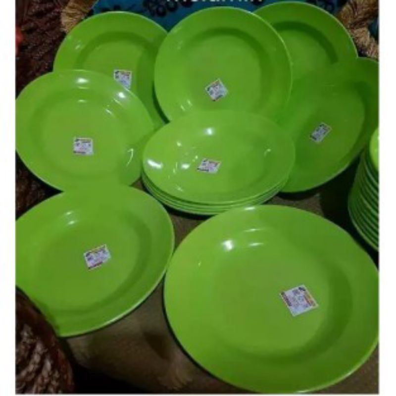 6 PCS Piring Makan Bahan Melamin Hijau Original