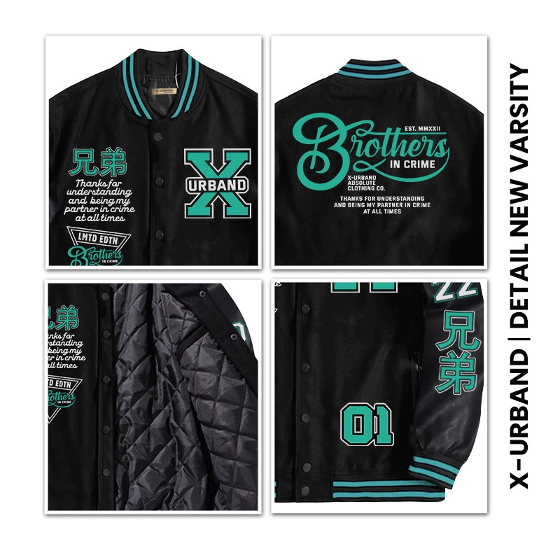 Jaket Varsity Brother In Crime green Bordir X Urband A283