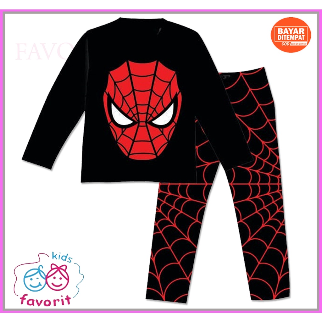 Favorit kids piyama anak laki laki lengan panjang celana panjang gambar spiderm4n hitam