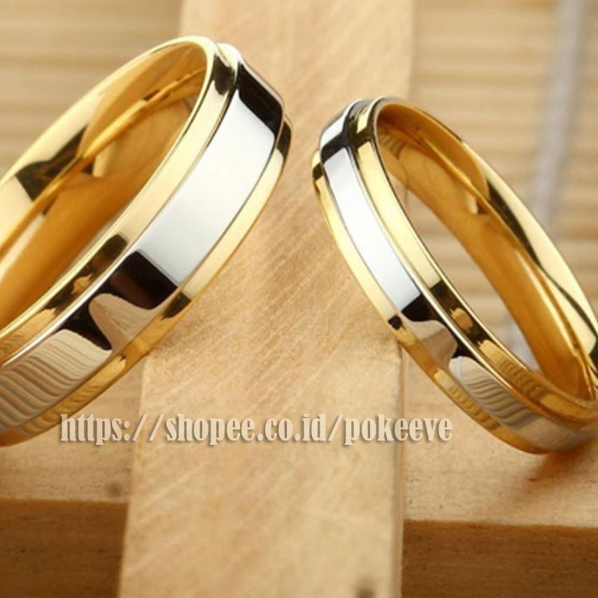 ➫ Cincin Couple Buat Tunangan/Pasangan Pria/Wanita Kawin Bahan Gold Plated Titanium Steel ➭