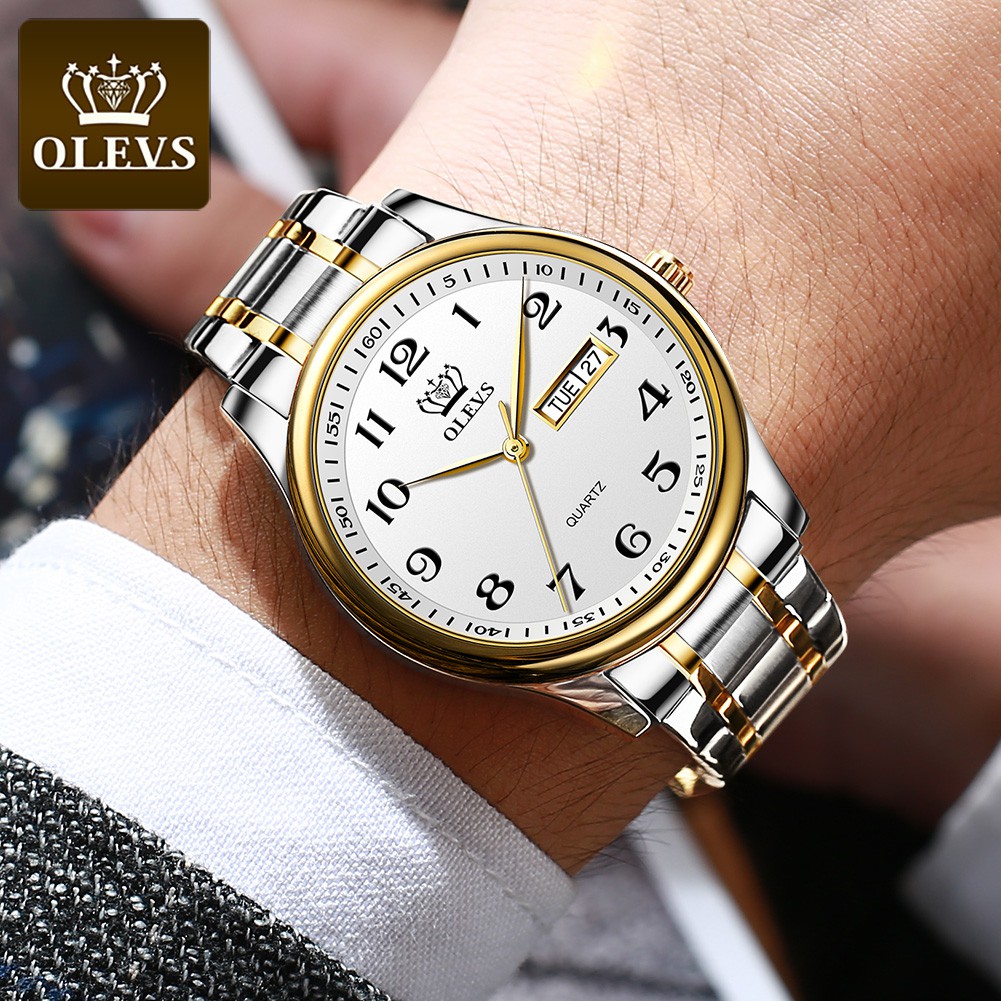 OLEVS Jam Tangan Pria Analog Watch Putih Emas Angka Dial OLEVS Jam Tangan Pria Analog Watch Putih Emas Angka Dial