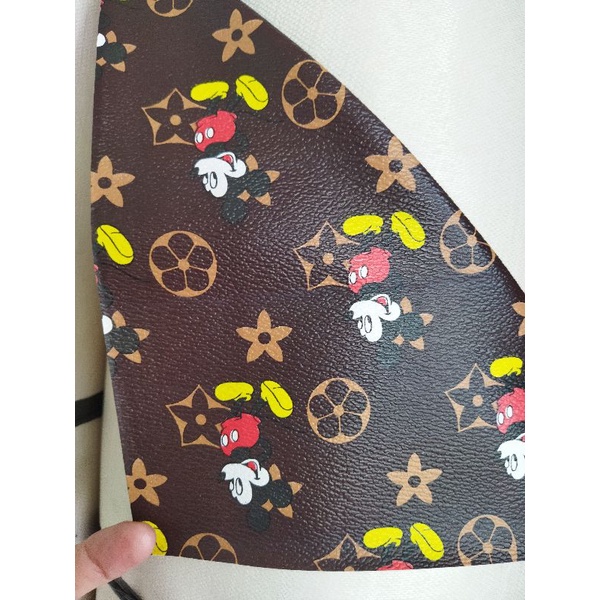 Bahan Kulit Imitasi/Kulit Sintetis meteran/semi kuli PU tipis motif mickey mouse