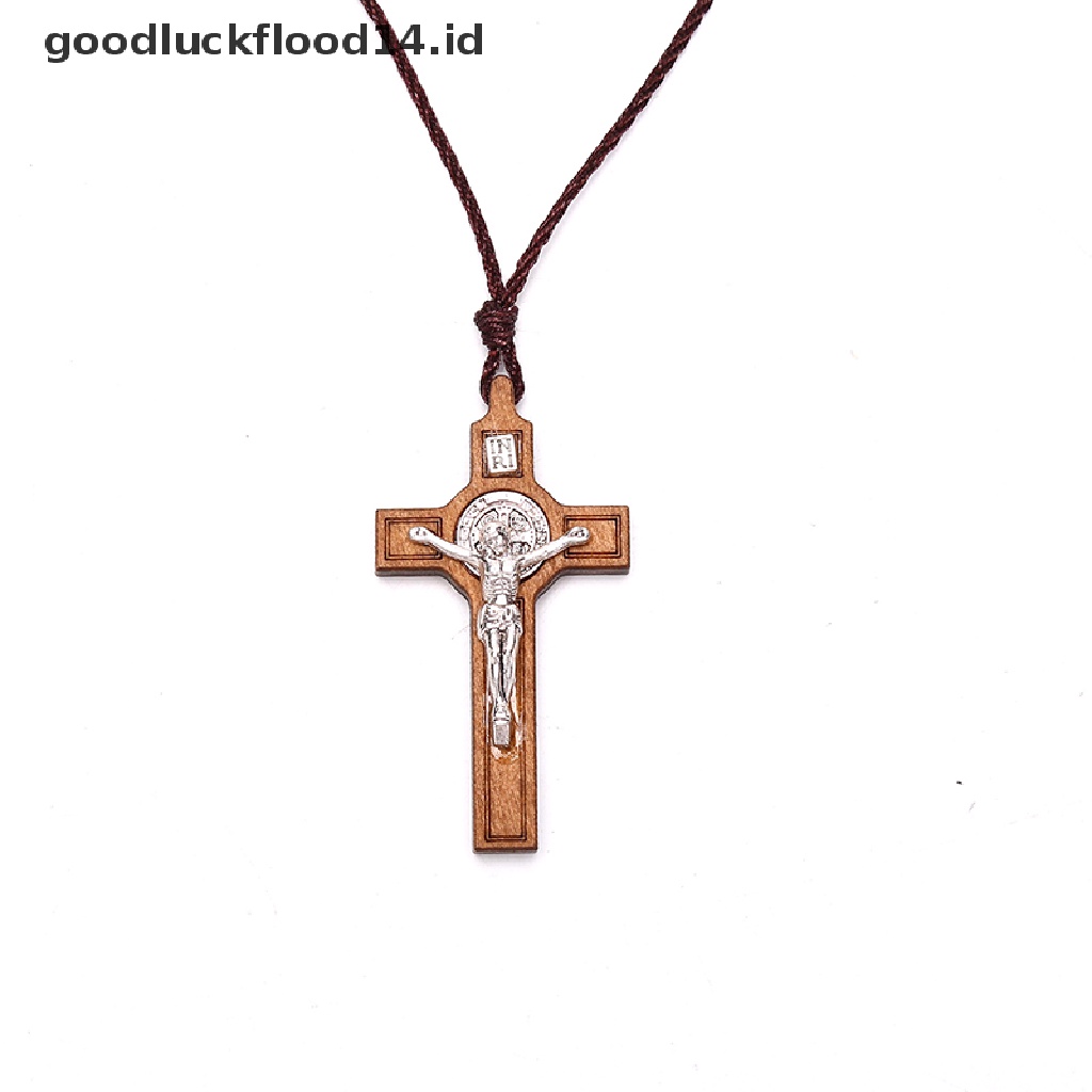 [OOID] Retro Jesus Cross Necklace Wood Metal Pendant Jewelry Charm Necklace Gift ID