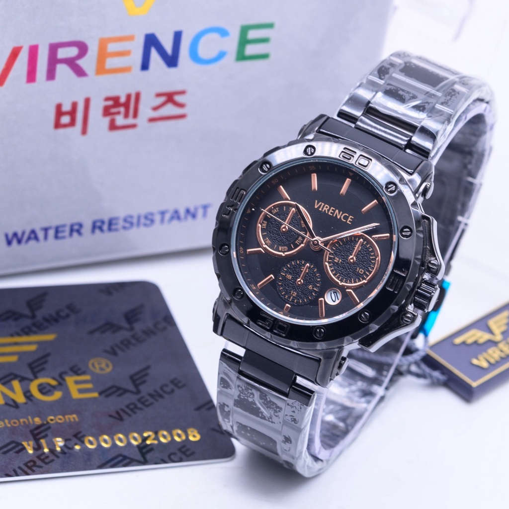 BEST SELLER JAM TANGAN WANITA VIRENCE R87 TALI RANTAI TANGGAL AKTIF KACA MOTIF DM 3.7CM FREE BOX &amp; BATERAI || JAM TANGAN FASHION WANITA JAM TANGAN CEWEK MURAH