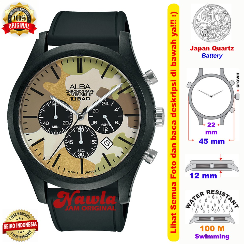 Alba Quartz AT3G49X1 Chronograph Black Rubber - Jam Tangan Pria AT3G49