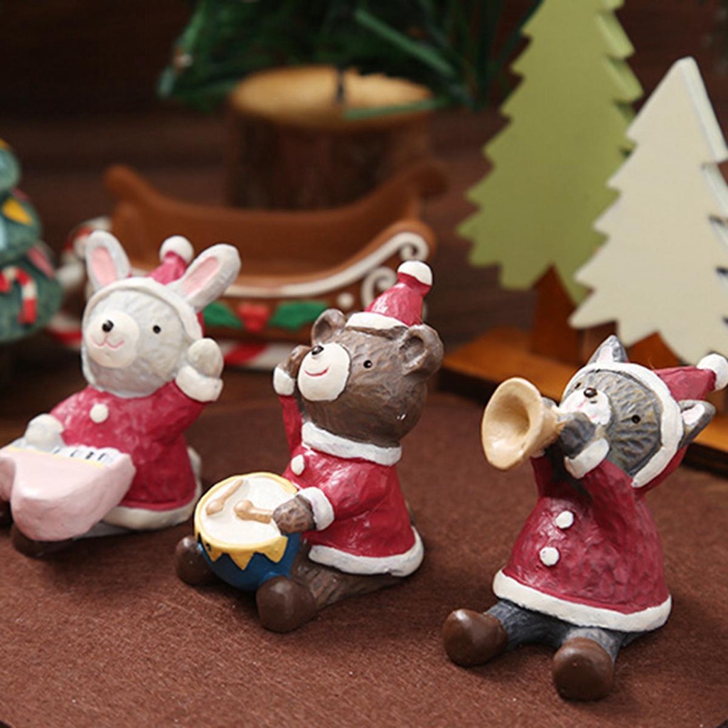 Agustinina Pohon Natal Mini Bonsai Peri Taman Patung Resin Kerajinan Santa Claus Rusa Patung Hewan Ornamen