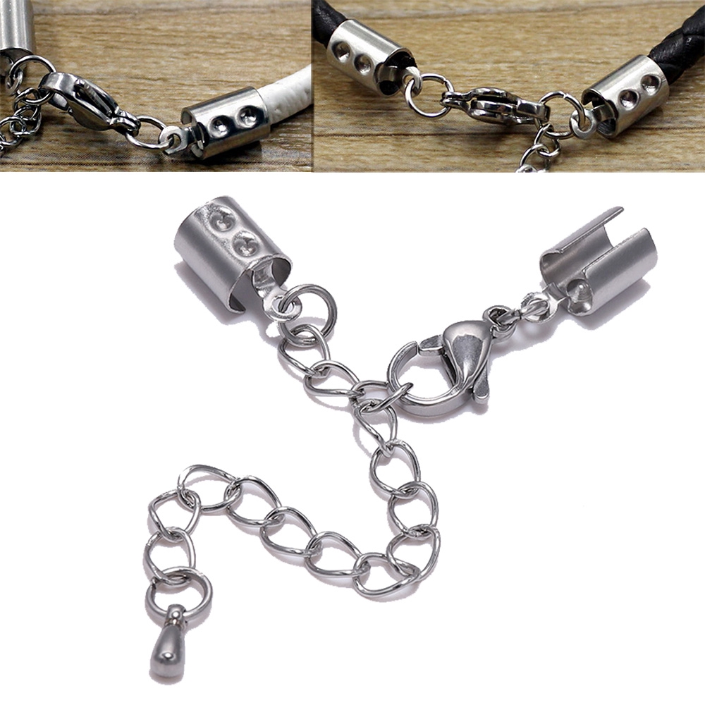 5pcs/lot Fit 1-5mm Leather Cord Clips Stainless steel Extender Chain Lobster Clasp Connector For DIY Jewelry Making Bracelet