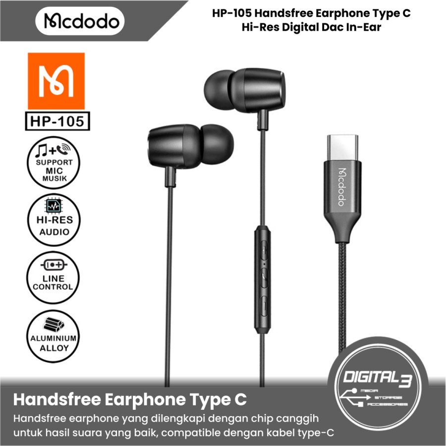 Headset Type C Mcdodo HP-1050 Earphone Type C 1.2M