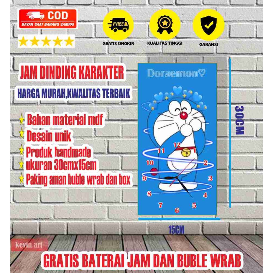 JAM DINDING KARAKTER DORAEMON MINIMALIS UNIK BESAR KAYU VINTAGE SOUVENIR JAM CAFE Kevinart