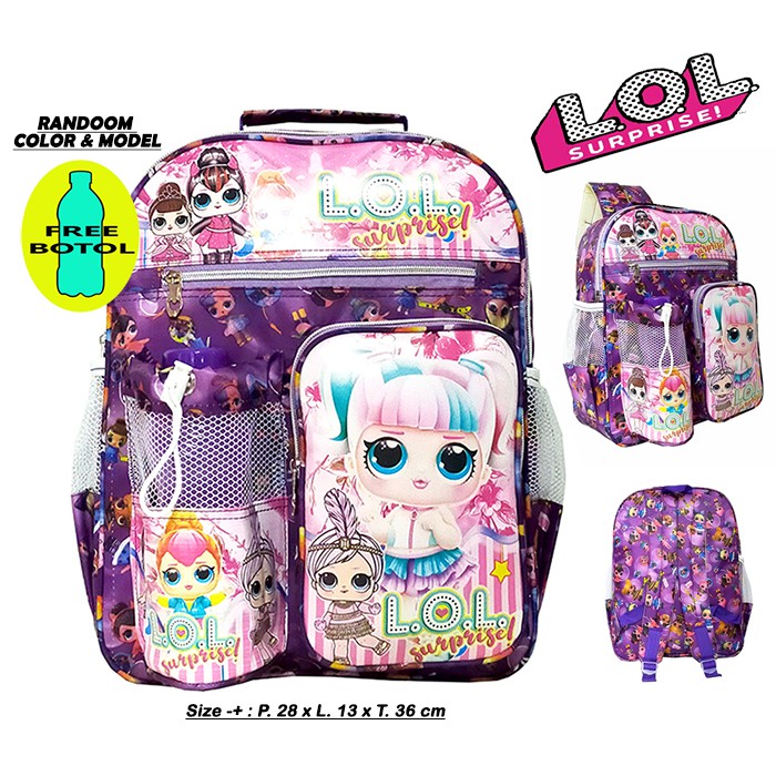 Tas Ransel anak Sekolah SD karakter Perempuan free botol // Tas ransel perempuan lol - pony