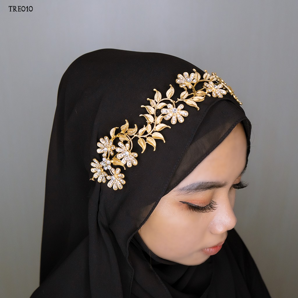 [PRODUK FAVORIT] HIJAB STYLE TIARA AKSESORIS PENGANTIN GOLD DAUN TRE010