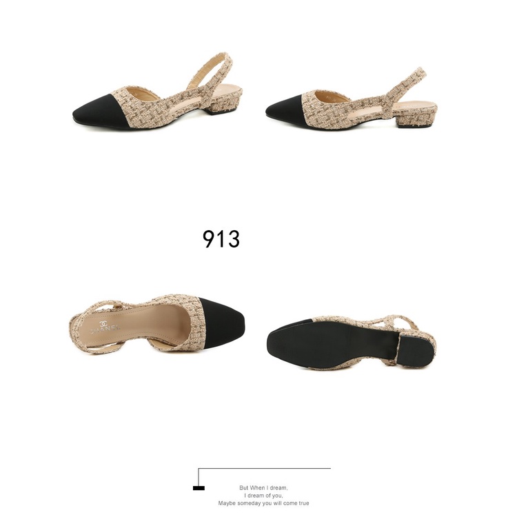 Ch Tweed &amp; Grosgrain Slingbacks 913