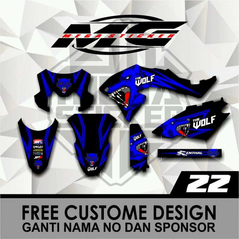 DECAL KLX 150 BF WOLF BIRU HITAM  SERIGALA CUSTOM