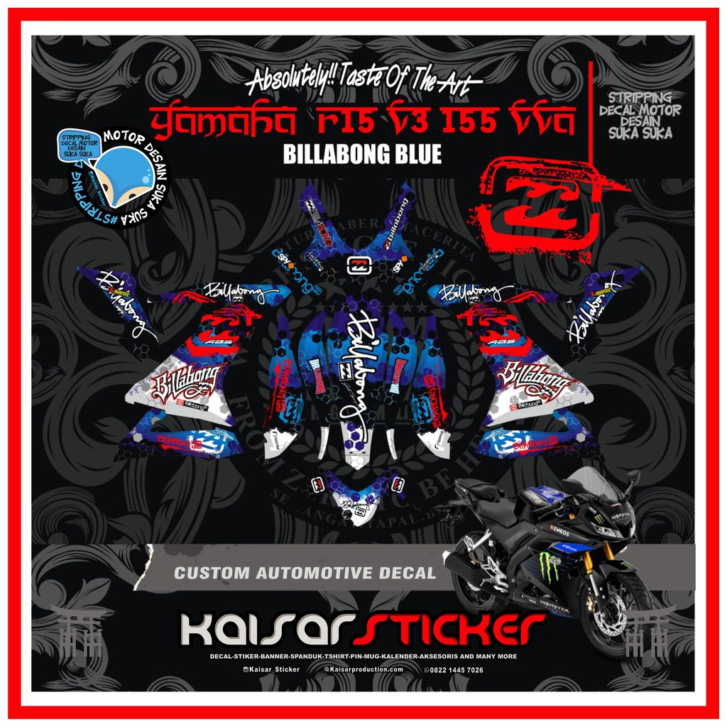 STIKER DECAL YAMAHA R15 V3 BILLABONG BIRU FULL BODY