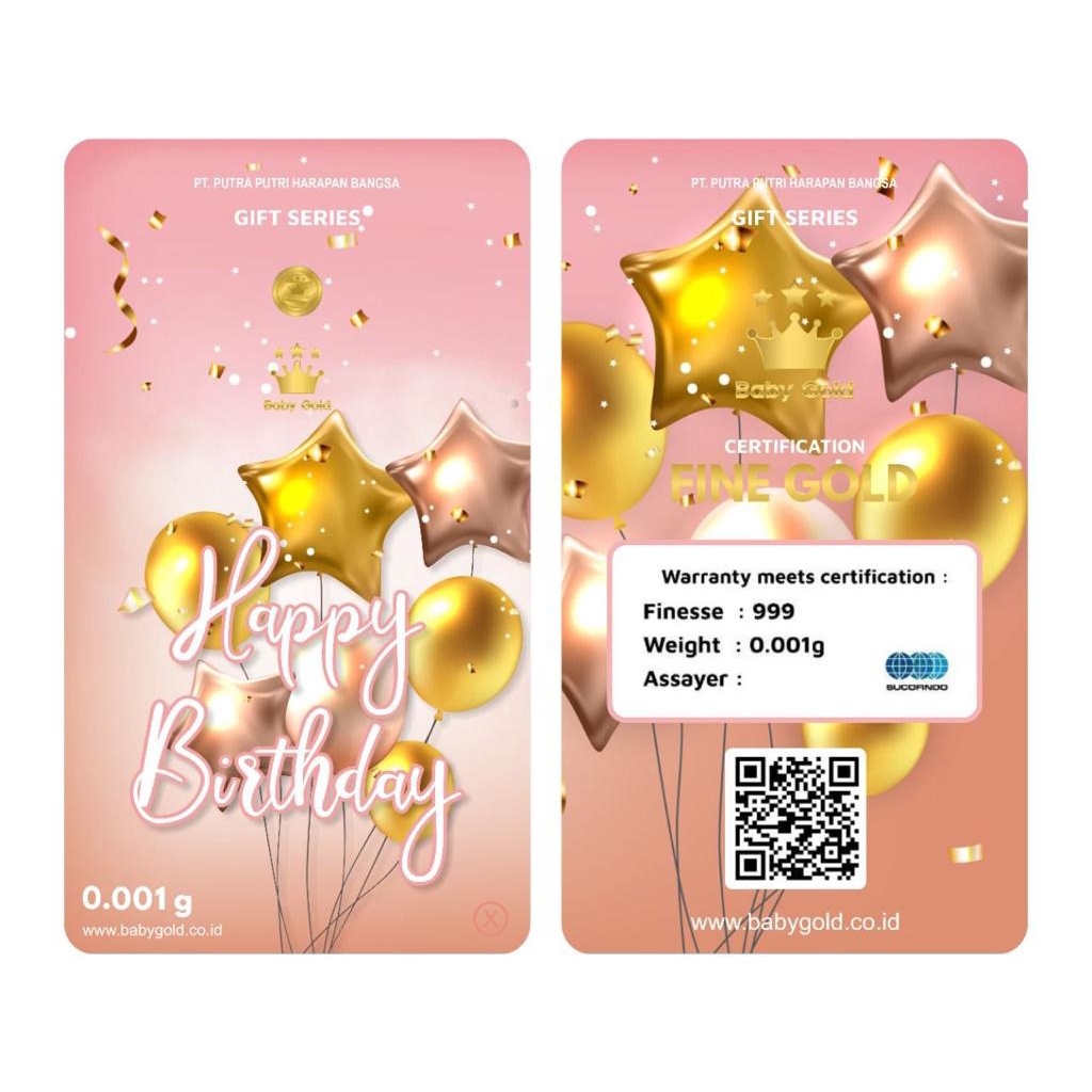 baby gold 0,005gr emas minigold bisa tukar antam-hbd balon pink
