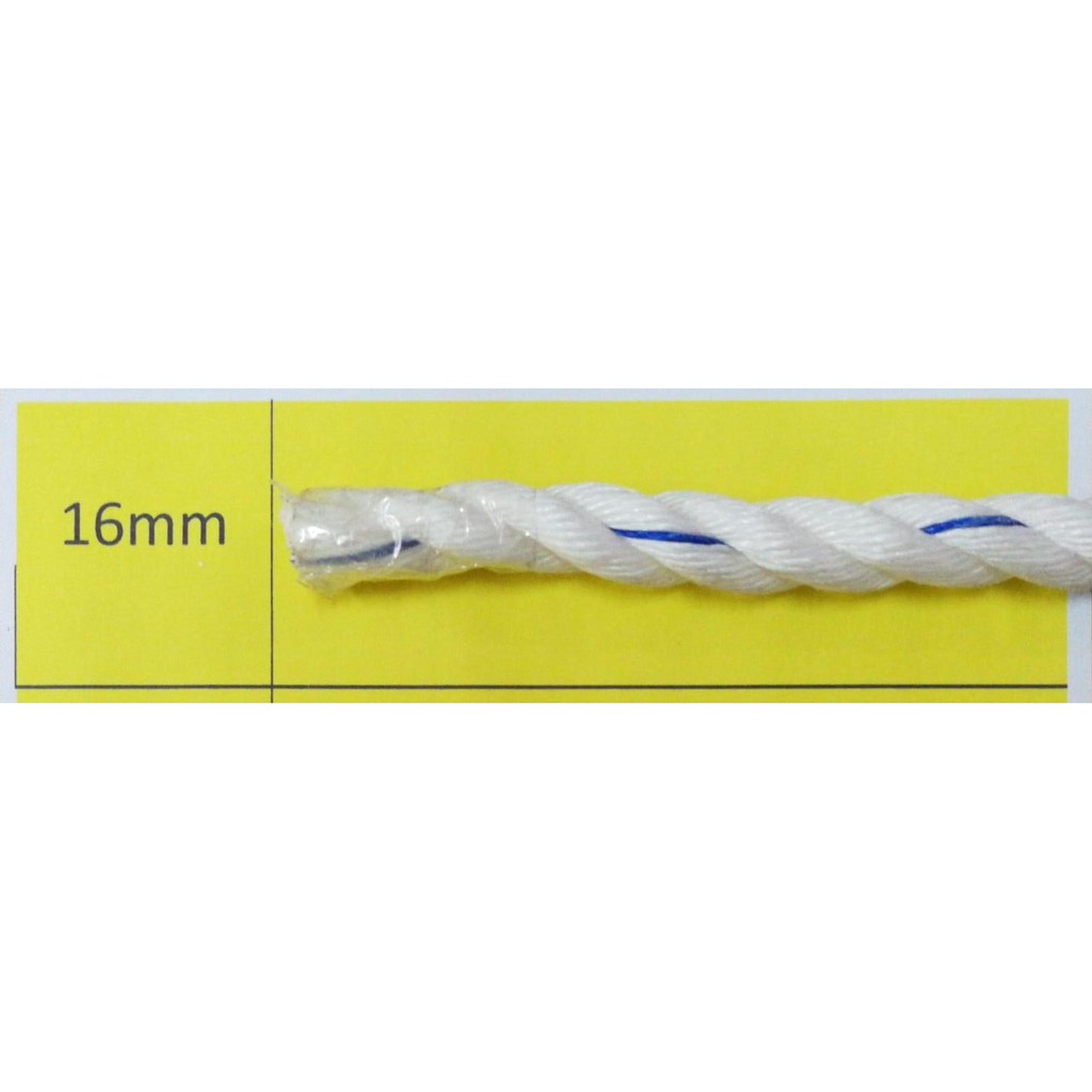 

Tali Tambang 16mm Putih Strip Biru / Rol ( Harga Per Rol )