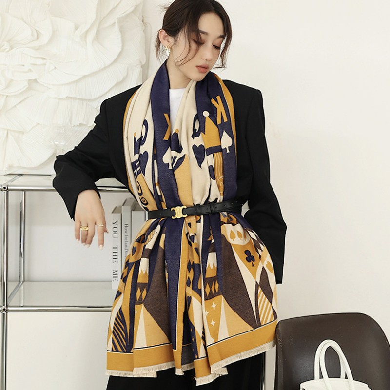 Syal &quot;Wilona&quot; 65 x 190 Anggun motif Kartu Remi yang mewah Bahan High Grade Cashmere Immitation