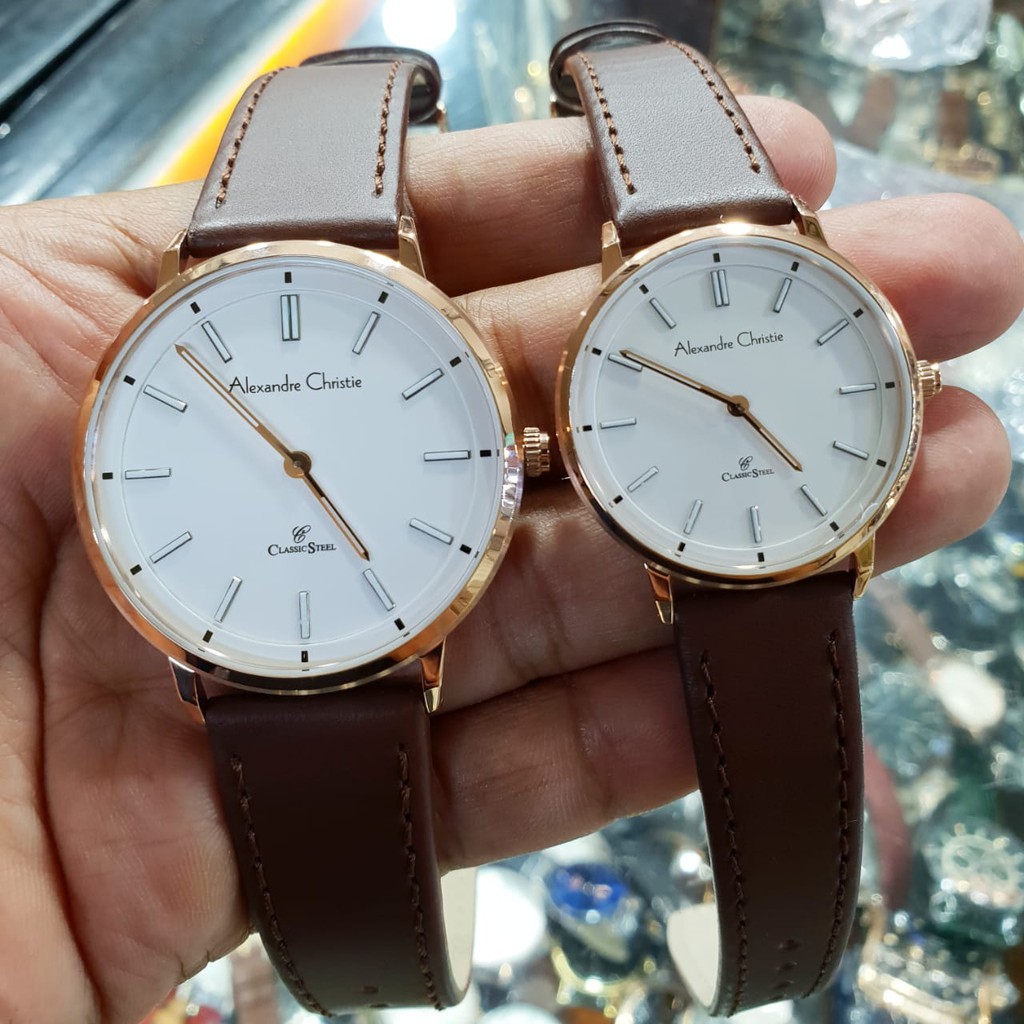 Alexandre christie original ac8492 Tali kulit coklat rosegold