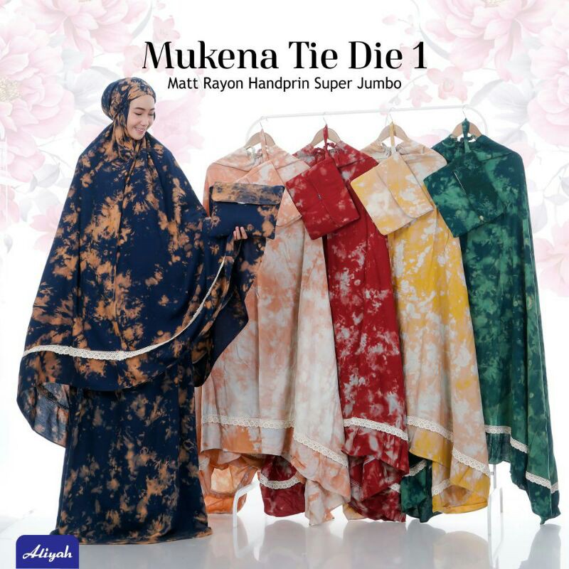 Mukena Dewasa Atas Bawah Tie Die 2 Renda Katun Rayon Adem Tebal Ori Aliyah Warna Navy Cream Merah Ku