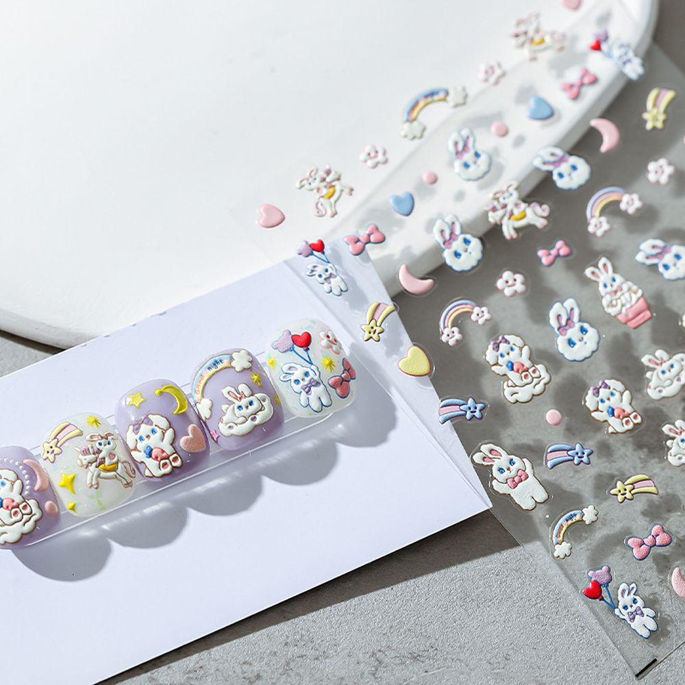 Mxbeauty Kartun Stiker Kuku Wanita Lucu Hewan Kelinci Panda Perekat Diri DIY Nail Art Dekorasi