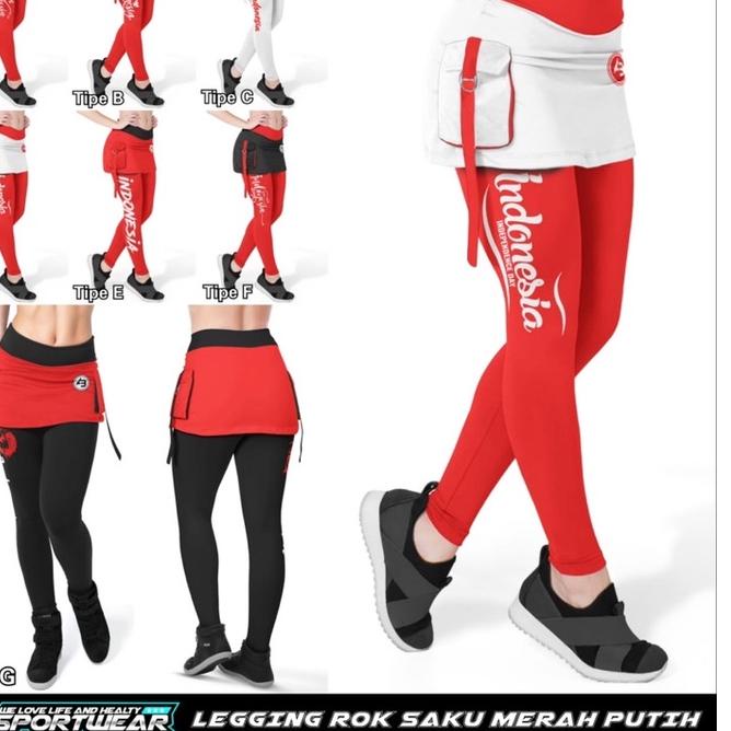 COD  8.8 Legging Rok Saku Merah Putih AB Sportwear [KODE 409]