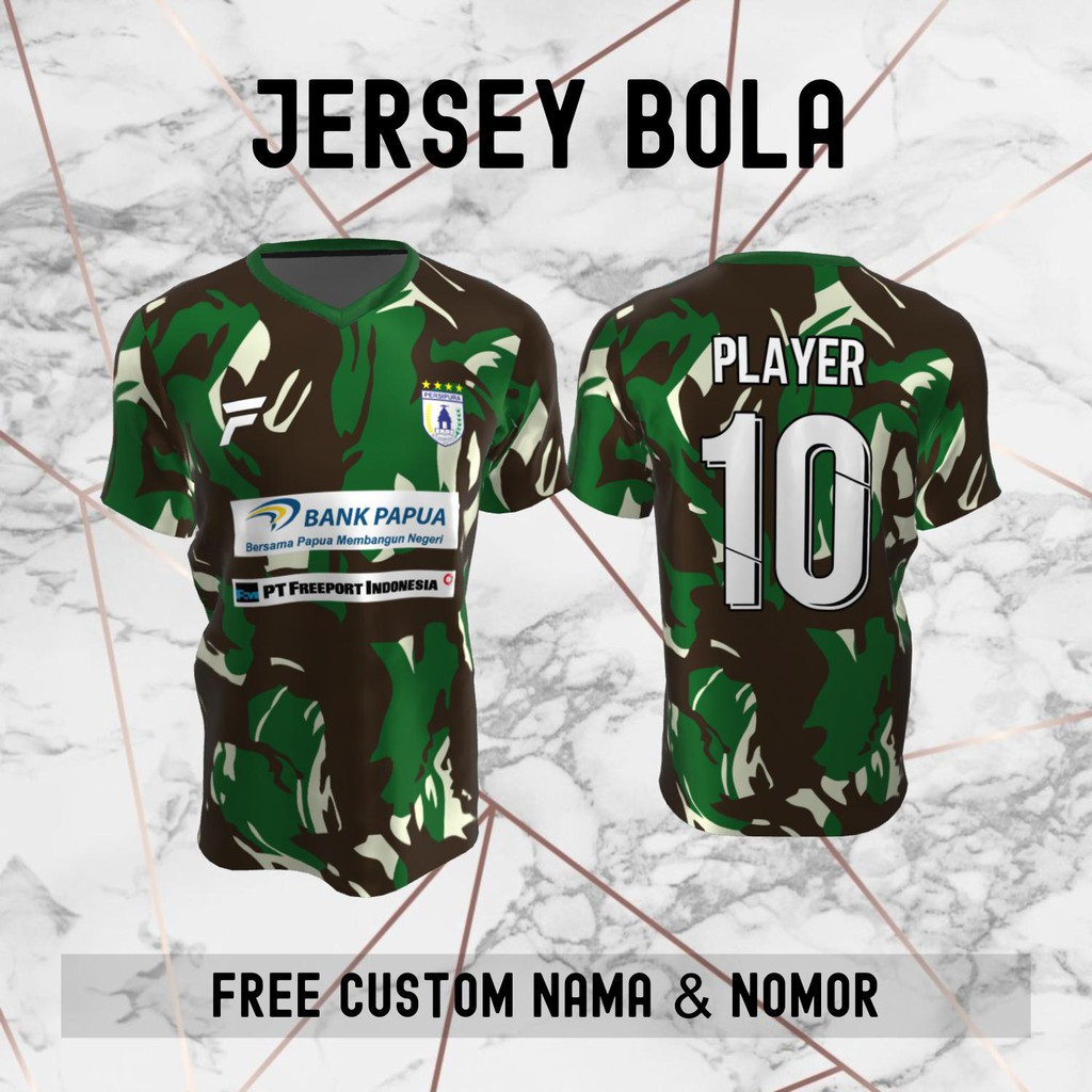Jersey Persipura Jayapura Loreng Militer Klub Bola Baju Kaos Custom Nama dan Nomor Punggung - 840 Je