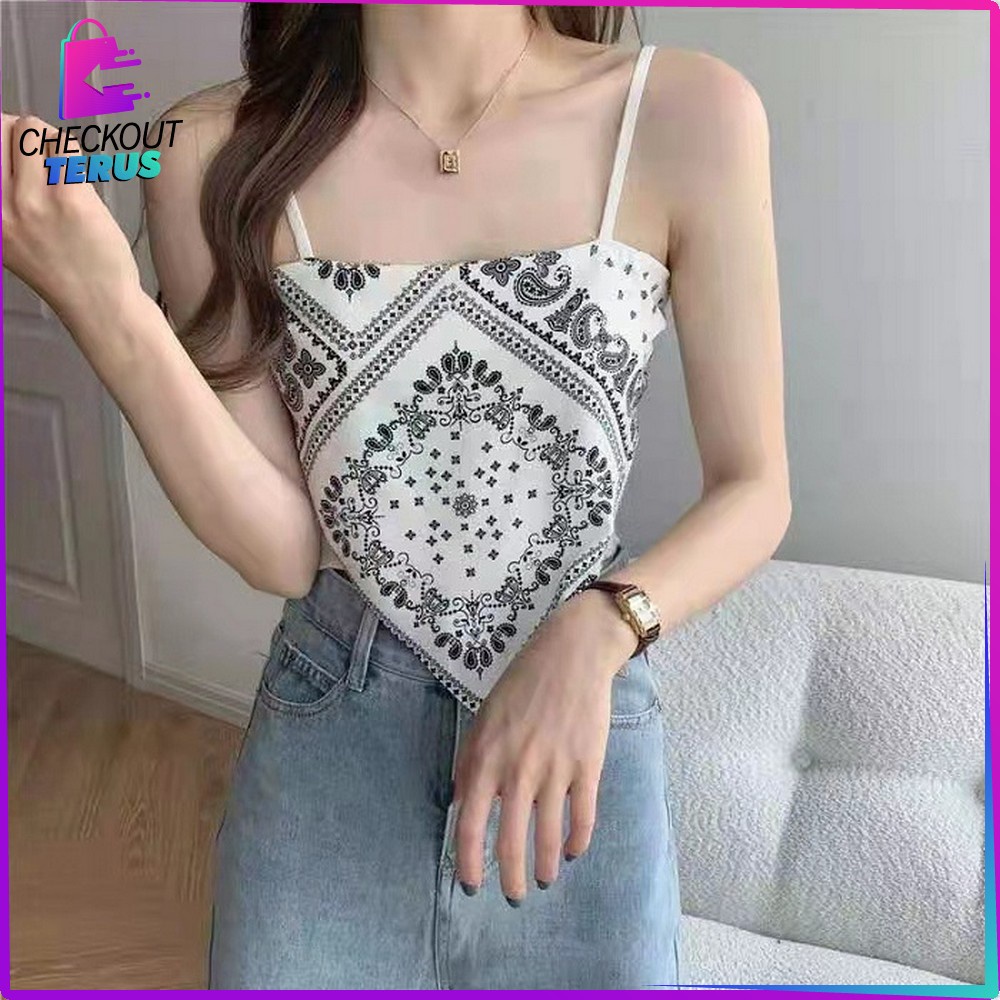 CT P124 Tanktop Scraft Bandana Tanktop Atasan Wanita Tanpa Lengan Motif Hailey Scarf Tank Top Segitiga Model Crop Top