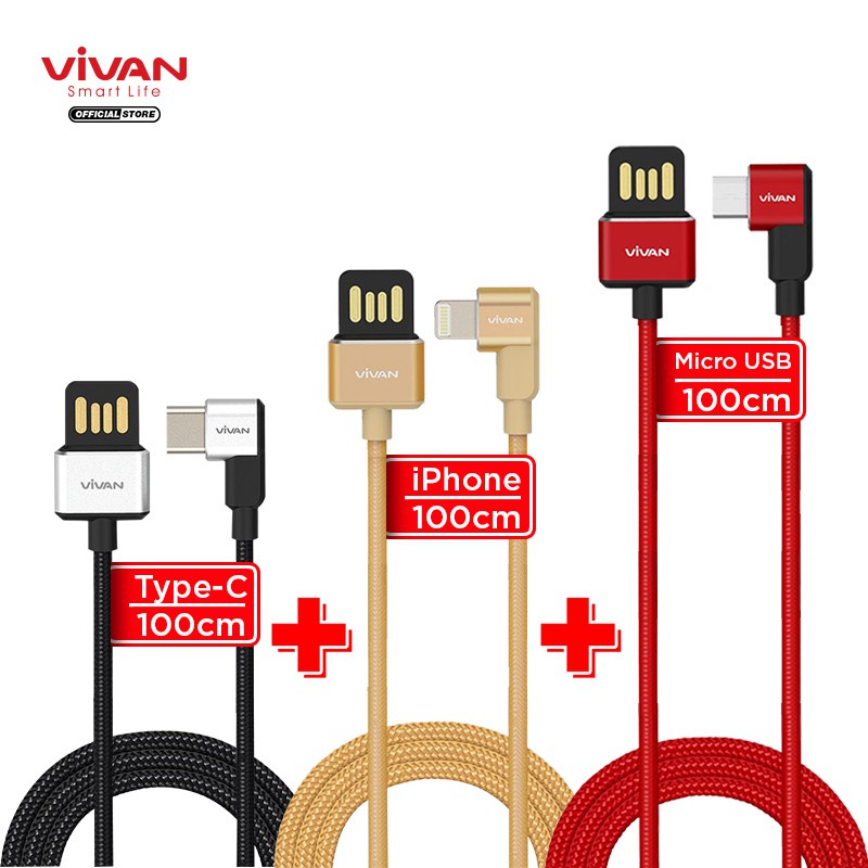 VIVAN Kabel Data Gaming USB Micro + Type C + iPhone Siku Fast Charging Original Garansi 1 Tahun BW