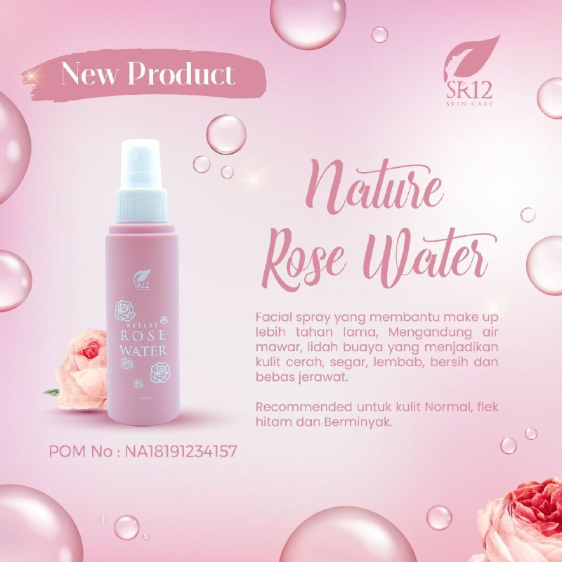 NATURE ROSE WATER SR12 60ml 100ml SPRAY MEMBUAT MAKE UP TAHAN LAMA