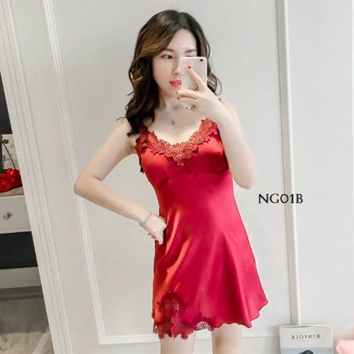 [PRODUK TERMURAH] BAJU TIDUR SEXY NIGHT GOWN HOMEDRESS SATIN MERAH NG01B