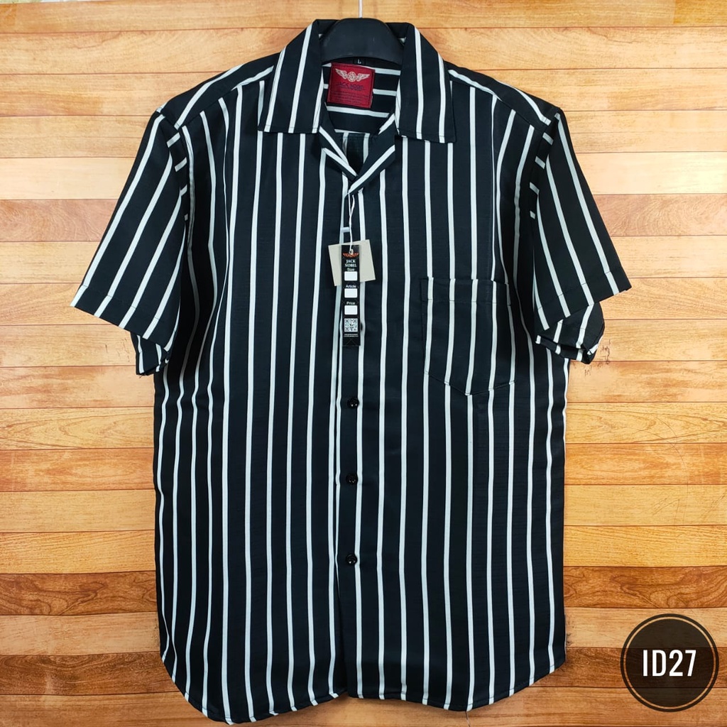 Kemeja Lengan Pendek Pria Model Slimfit Kemeja - Stripe Lengan Pendek Salur Casual (ID27)