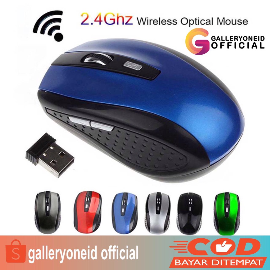 Mouse Bluetooth Wireless Optical Gaming Color 2.4Ghz USB Reciver DPI1200 PC Komputer Laptop