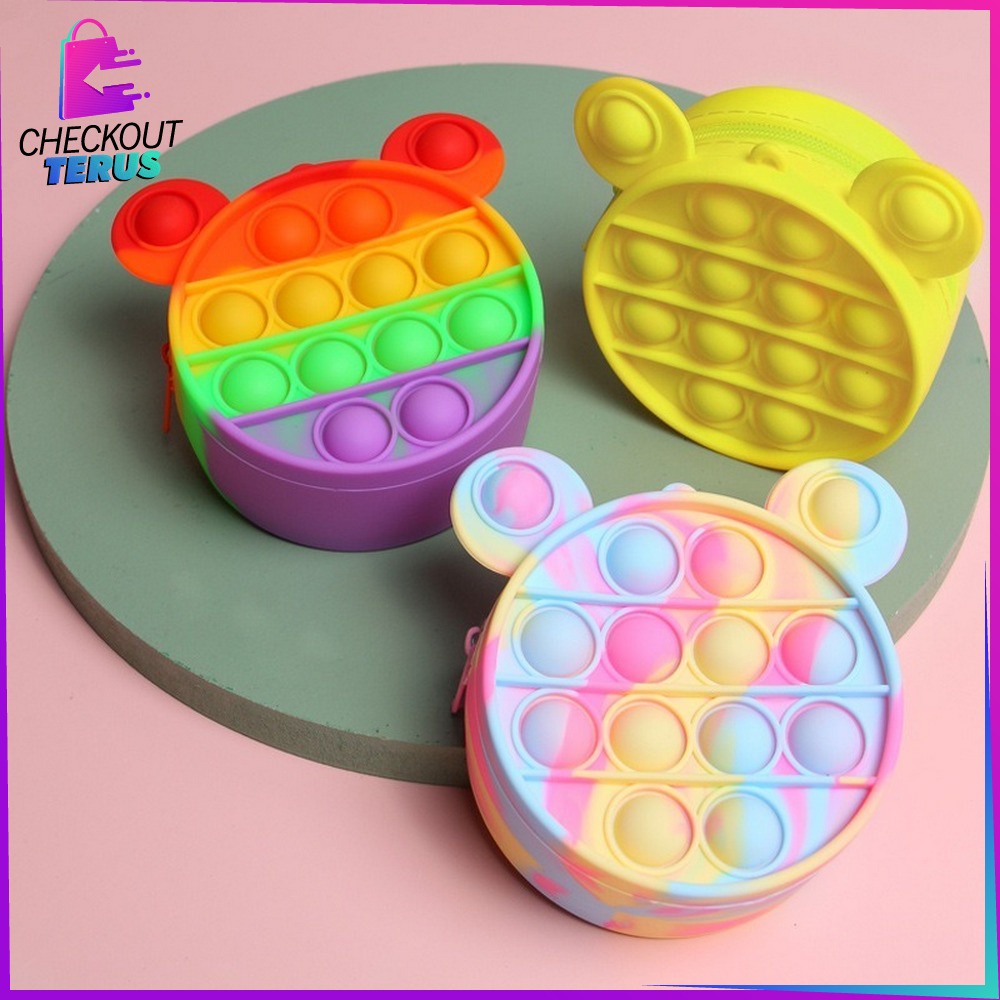 CT A17 Tempat Pensil Pop It 2IN1 Pelangi Kotak Pensil Pena Alat Tulis Sekolah dengan Mainan Pop It Rainbow Fidget Toys Push Pop It Rainbow Pencil Case