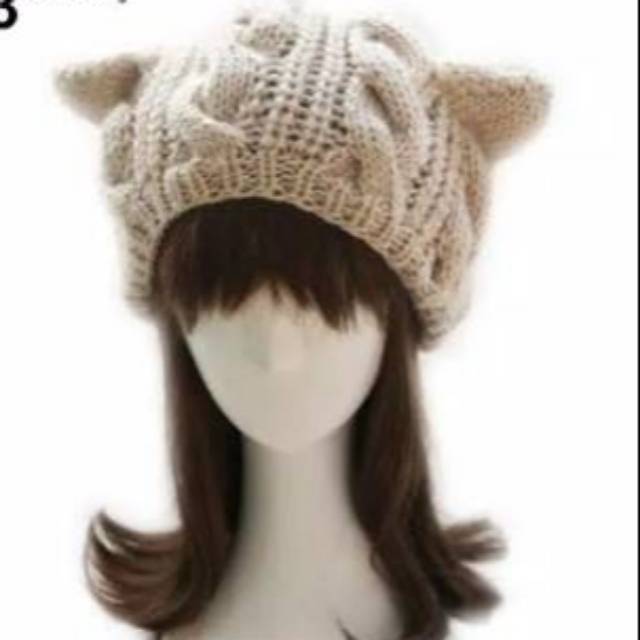 Topi Kupluk Beanie Kuping Kucing Crochet