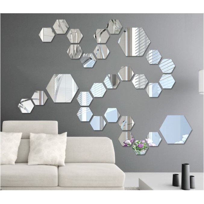 Cermin Kaca Hexagonal Mirror Dekorasi 12 Pcs Hiasan Dinding Sticker Kaca Hexagon