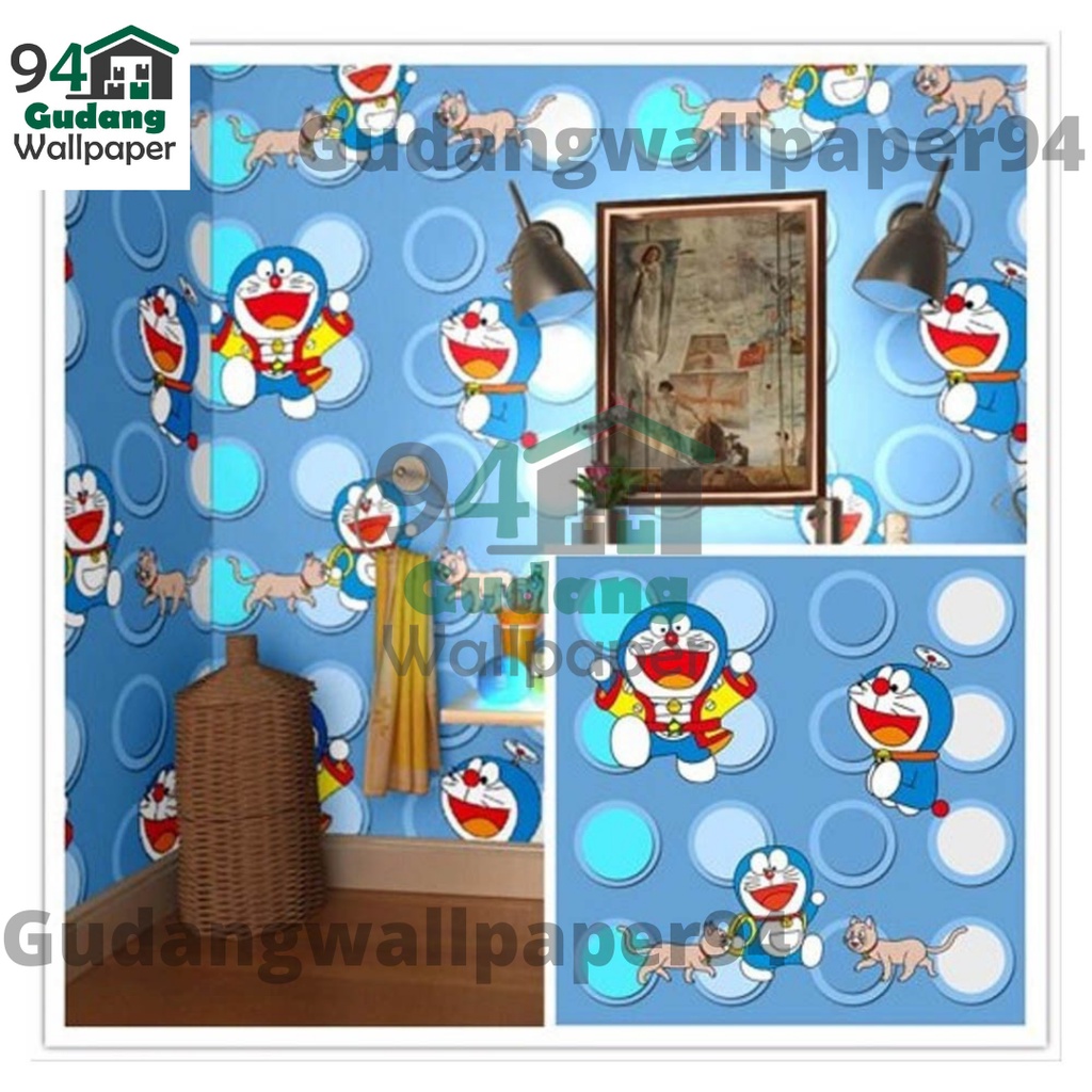 (PROMO COD) Wallpaper Stiker Dinding Motif Doraemon Bulat  Wallpaper Doraemon Bahan PVC Premium (SUDAH ADA LEM)