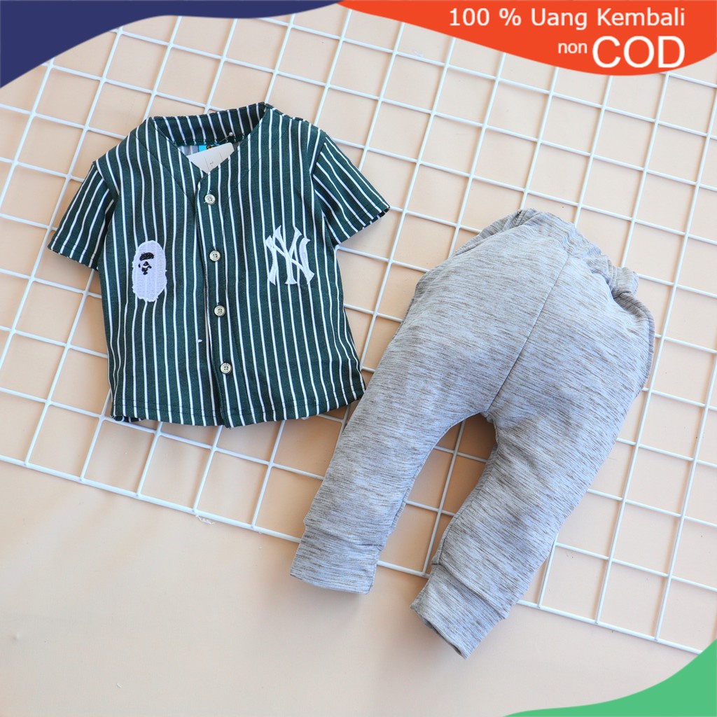 Bababolt Baju Anak Pakaian Bayi Balita SaintQueen Motif Baseball NY 01 / Setelan Baju Bayi 6 bulan -