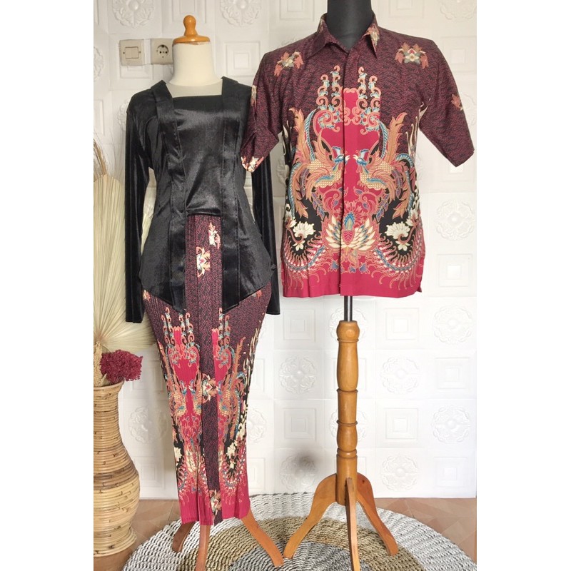 Rok plisket batik modern dan kemeja / set sarimbit / couple kondangan