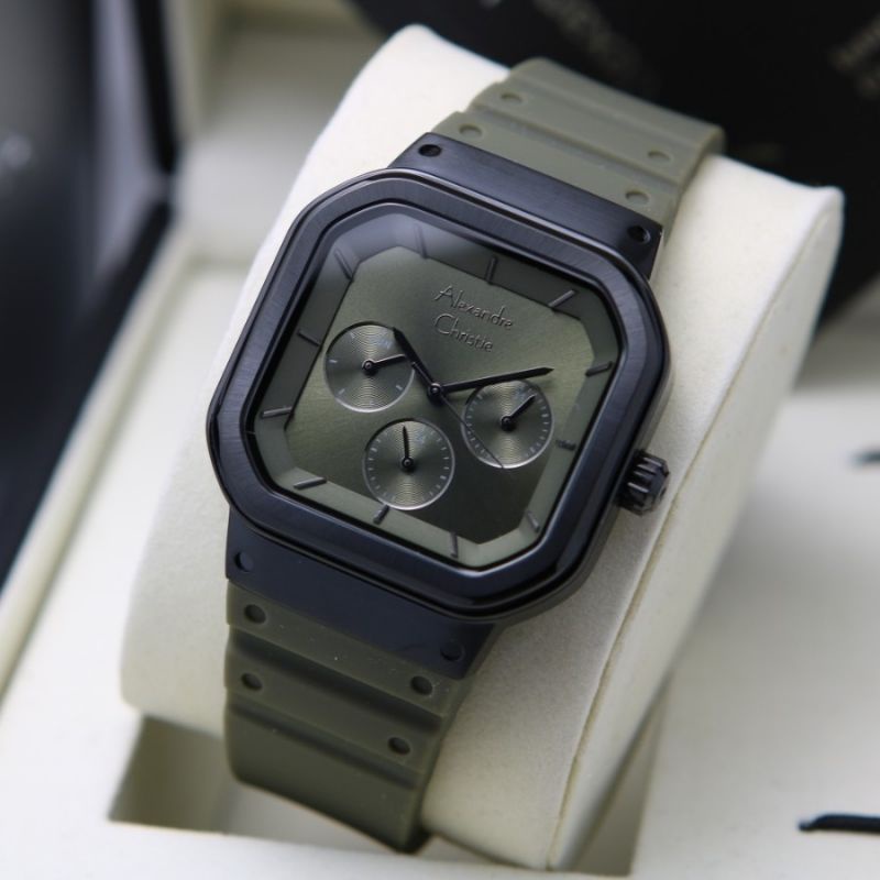 JAM ALEXANDRE CHRISTIE WANITA ORIGINAL AC 2811 GREEN BLACK RUBBER STAINLESS
