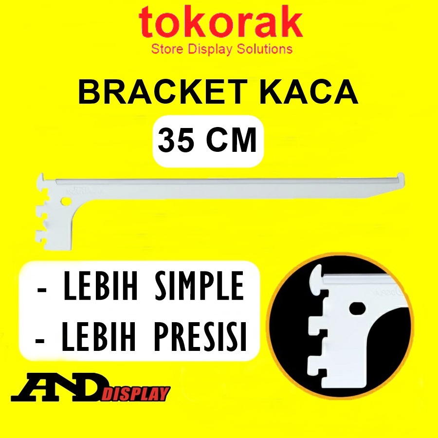 DAUN AMBALAN BRACKET KACA 35 CM PUTIH PENYANGGA RAK BRAKET ANDDISPLAY