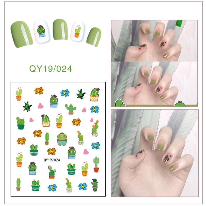 Qy19/019-036 Stiker Nail Art Motif Kartun Bunga/Hewan/Buah/Pelangi/Smiley Untuk Manicure Anak/Dewasa