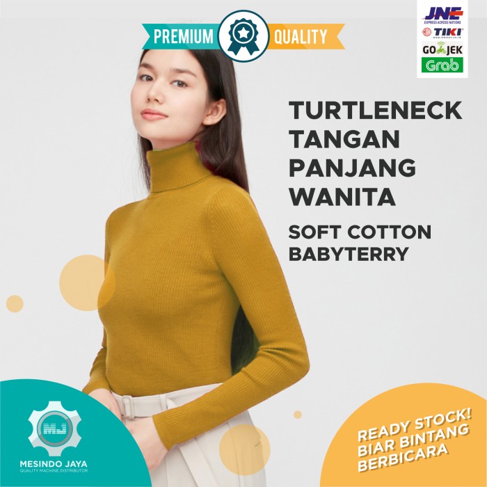 jaket wanita BAJU LEHER TINGGI POLOS LENGAN TANGAN PANJANG TURTLENECK WANITA CEWEK - Kuning Kubus, S