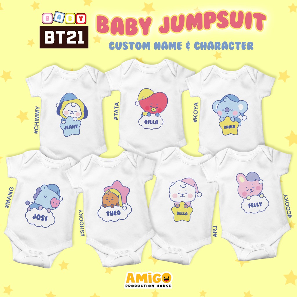 Baby Jumper BT21 Jumpsuit Kado Bayi Custom Nama pakaian bayi lahiran Baju Lucu