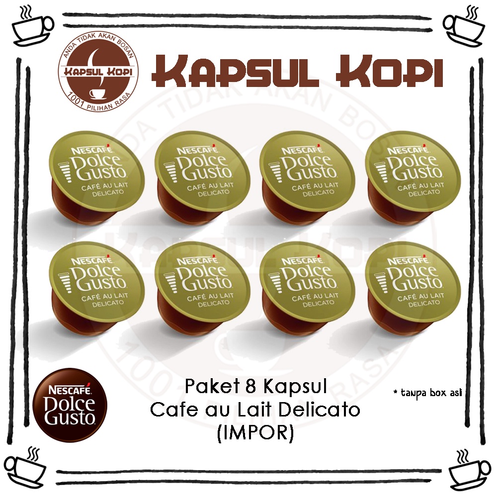 

Paket 8 Kapsul Kopi Cafe au Lait Delicato Impor Nescafe Dolce Gusto Coffee Capsule