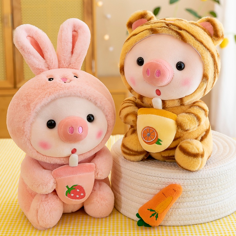 Boneka piggy pegang juice bahan plush