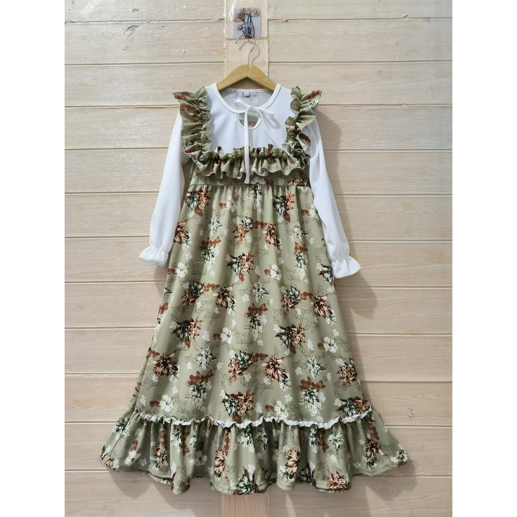 MOMOGI- GAMIS FLORAL OLIVER / GAMIS MAXI ANAK PEREMPUAN VOXY PREMIUM / Usia 3-13thn