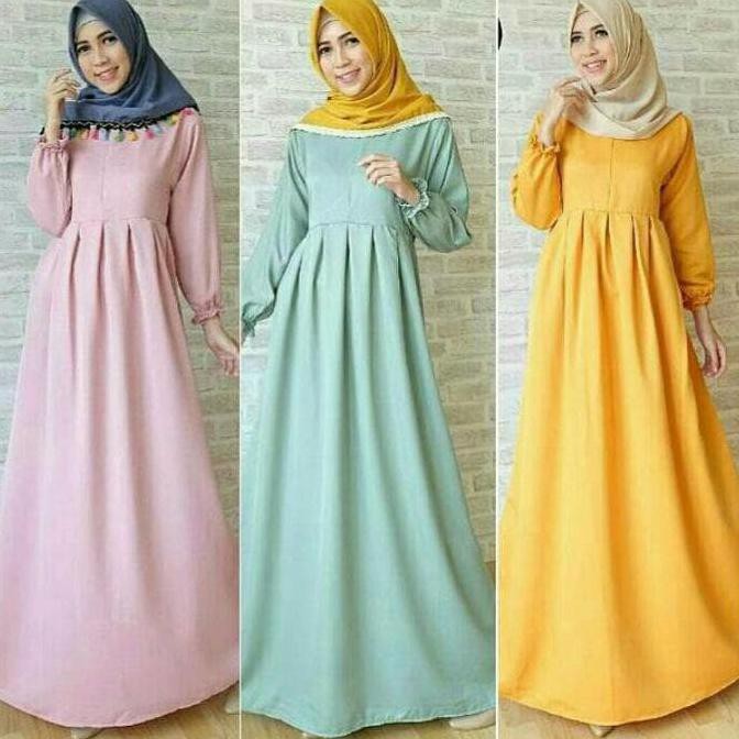BARU New Gamis Syari Balotelli Polos / Basic Dress - Navy, L New Product