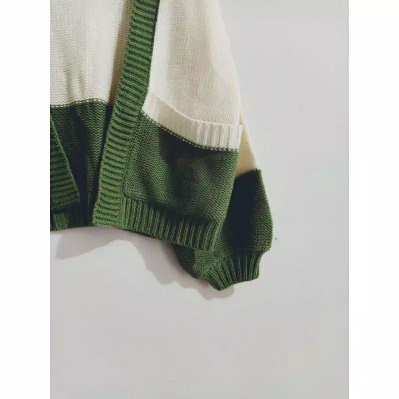 Cardigan Rajut Javie Pocky Kardigan Dante Outer Cardy Wanita Clarisa Mix-Putih / Mint