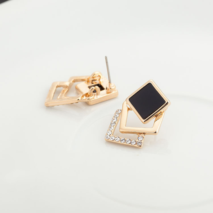 Anting Tusuk Gantung Desain Geometri Hias Berlian Imitasi Gaya Simple Untuk Wanita